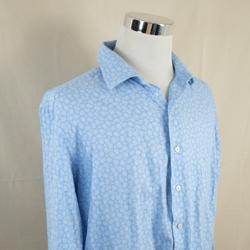 David Donahue 17.5 XL Fusion Drss Shirt Blue White Paisley 100% Cotton Mens
